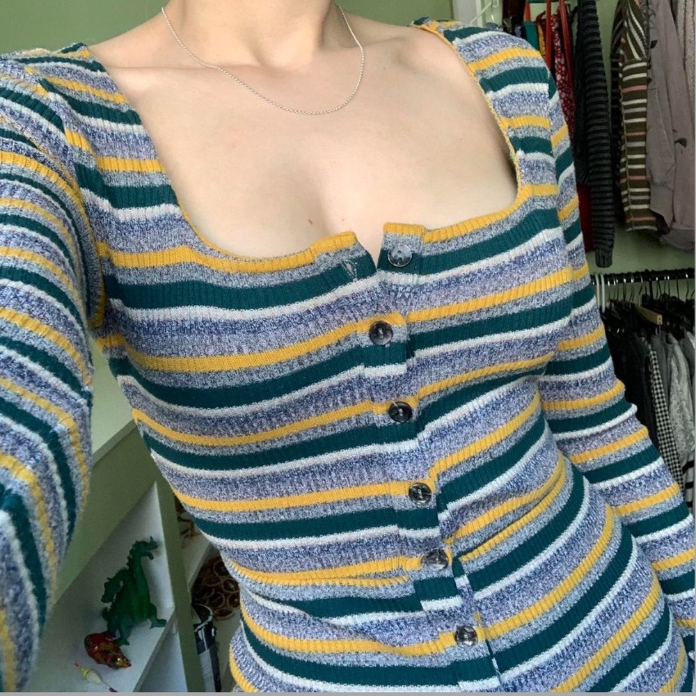 Striped Bodycon Button-Up Midi Dress